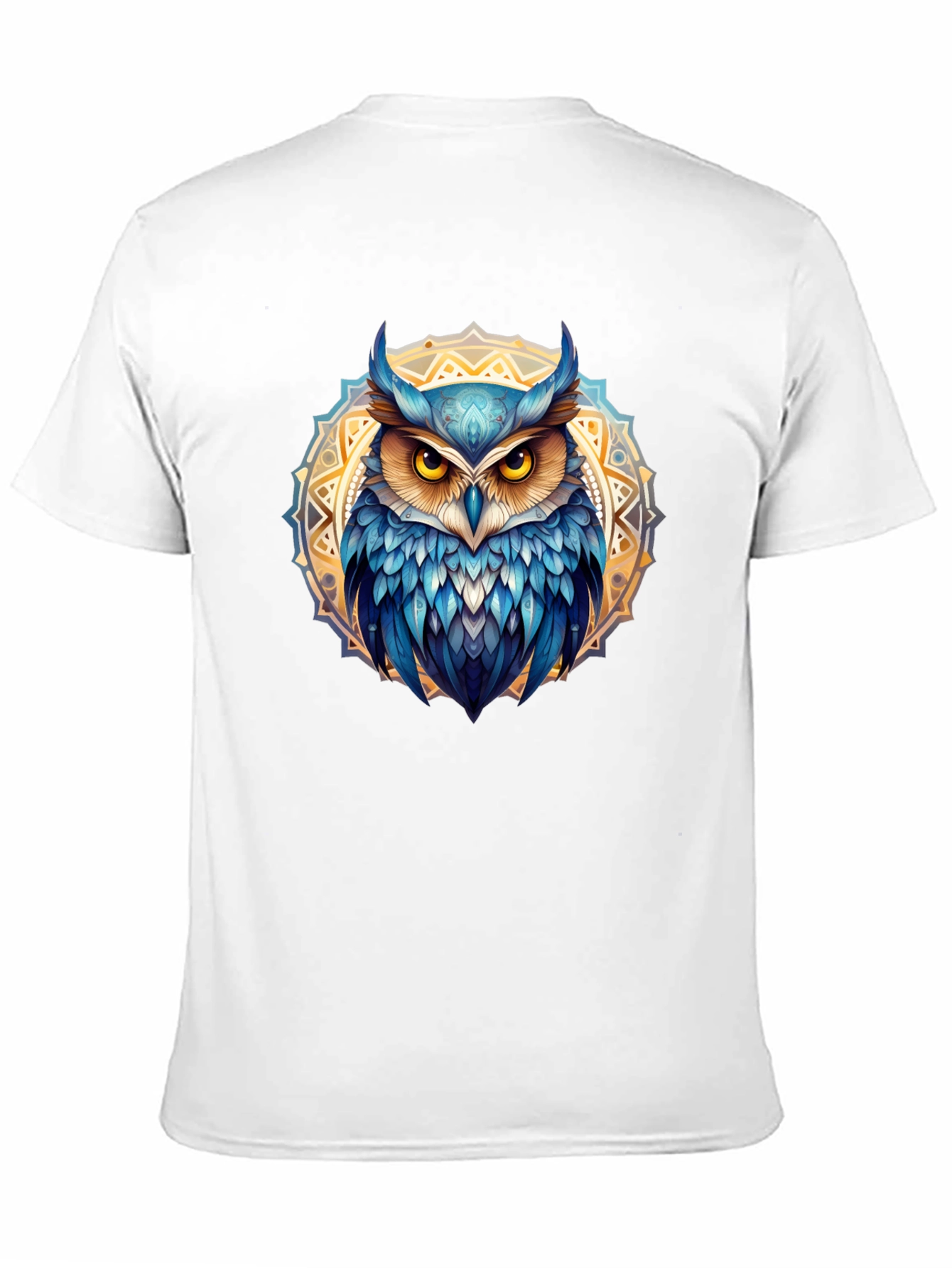 Camiseta Negra con Búho Mandala Azul