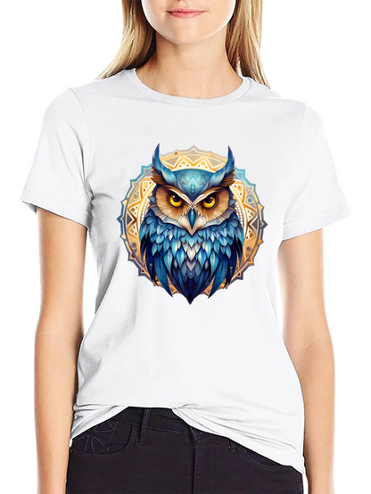 Camiseta Negra con Búho Mandala Azul
