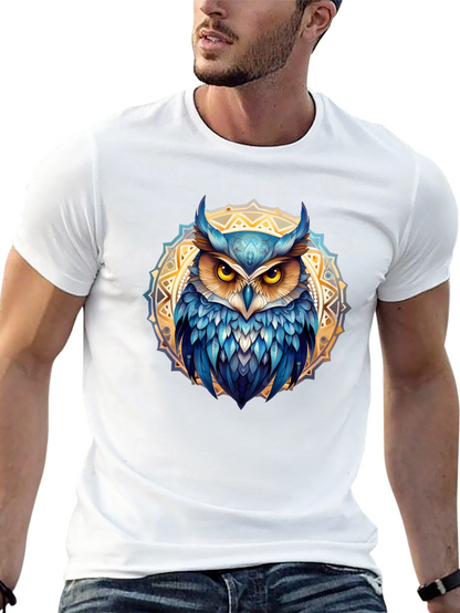 Camiseta Negra con Búho Mandala Azul