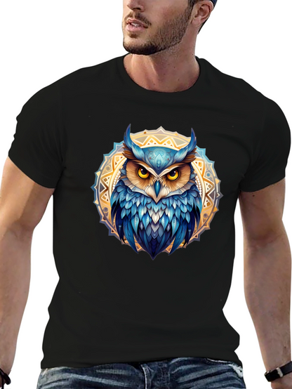 Camiseta Negra con Búho Mandala Azul