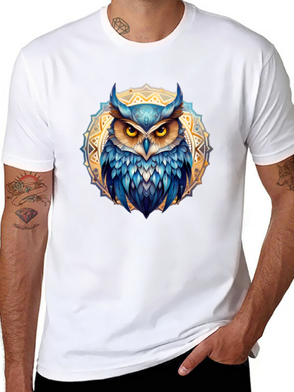 Camiseta Negra con Búho Mandala Azul
