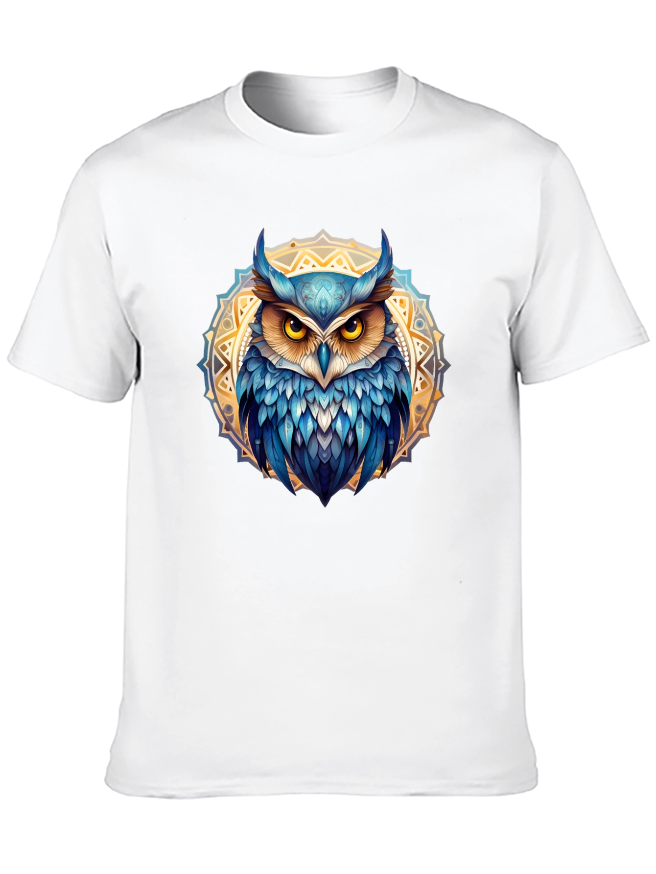 Camiseta Negra con Búho Mandala Azul