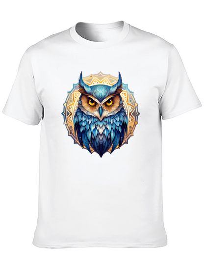 Camiseta Negra con Búho Mandala Azul