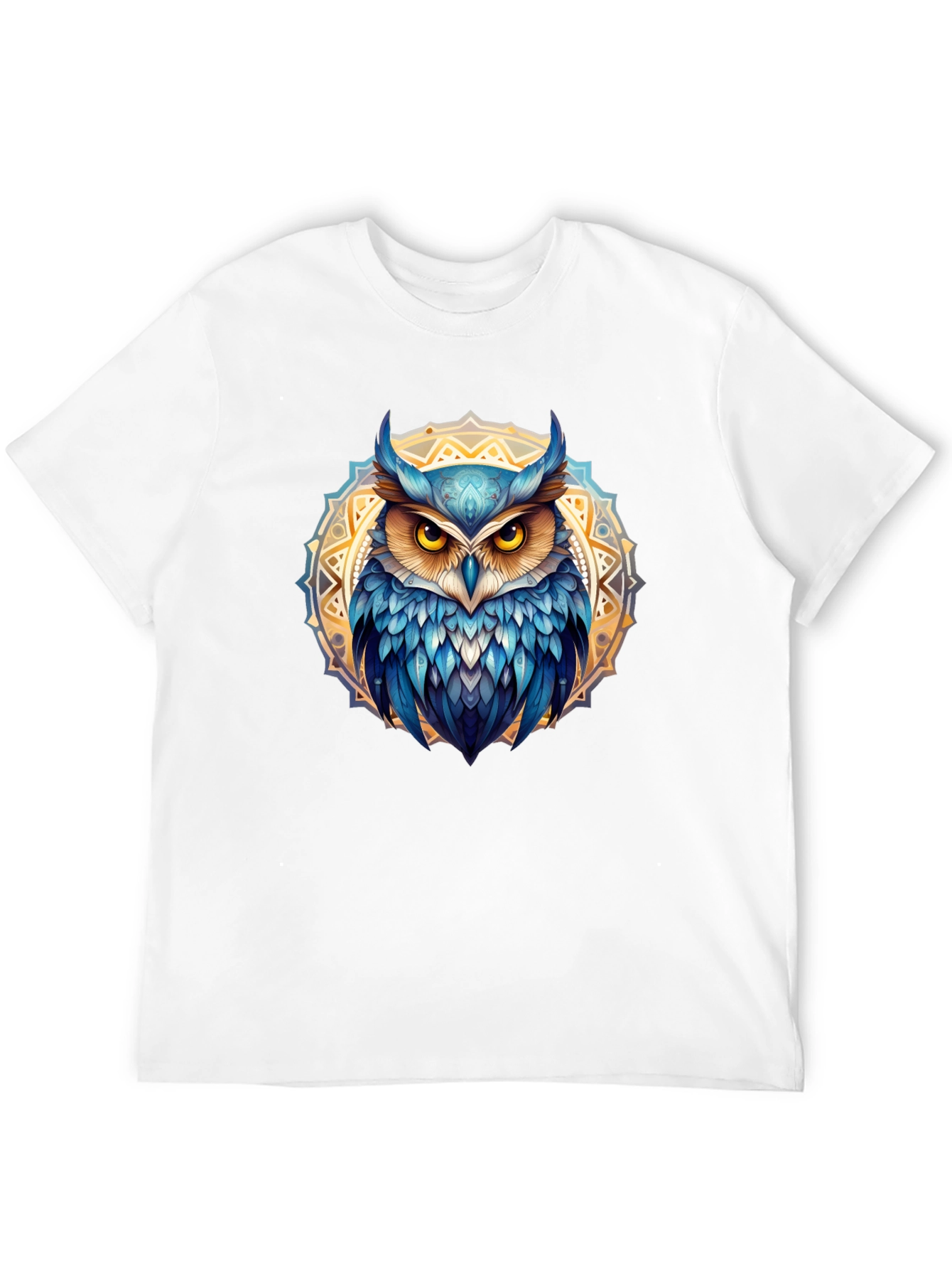 Camiseta Negra con Búho Mandala Azul