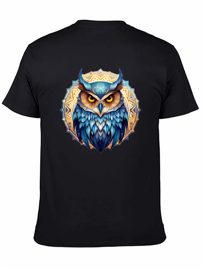 Camiseta Negra con Búho Mandala Azul