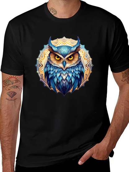 Camiseta Negra con Búho Mandala Azul
