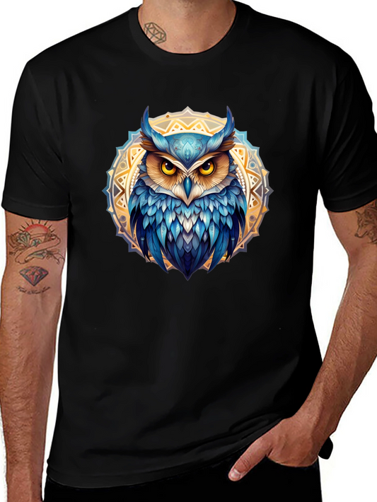 Camiseta Negra con Búho Mandala Azul