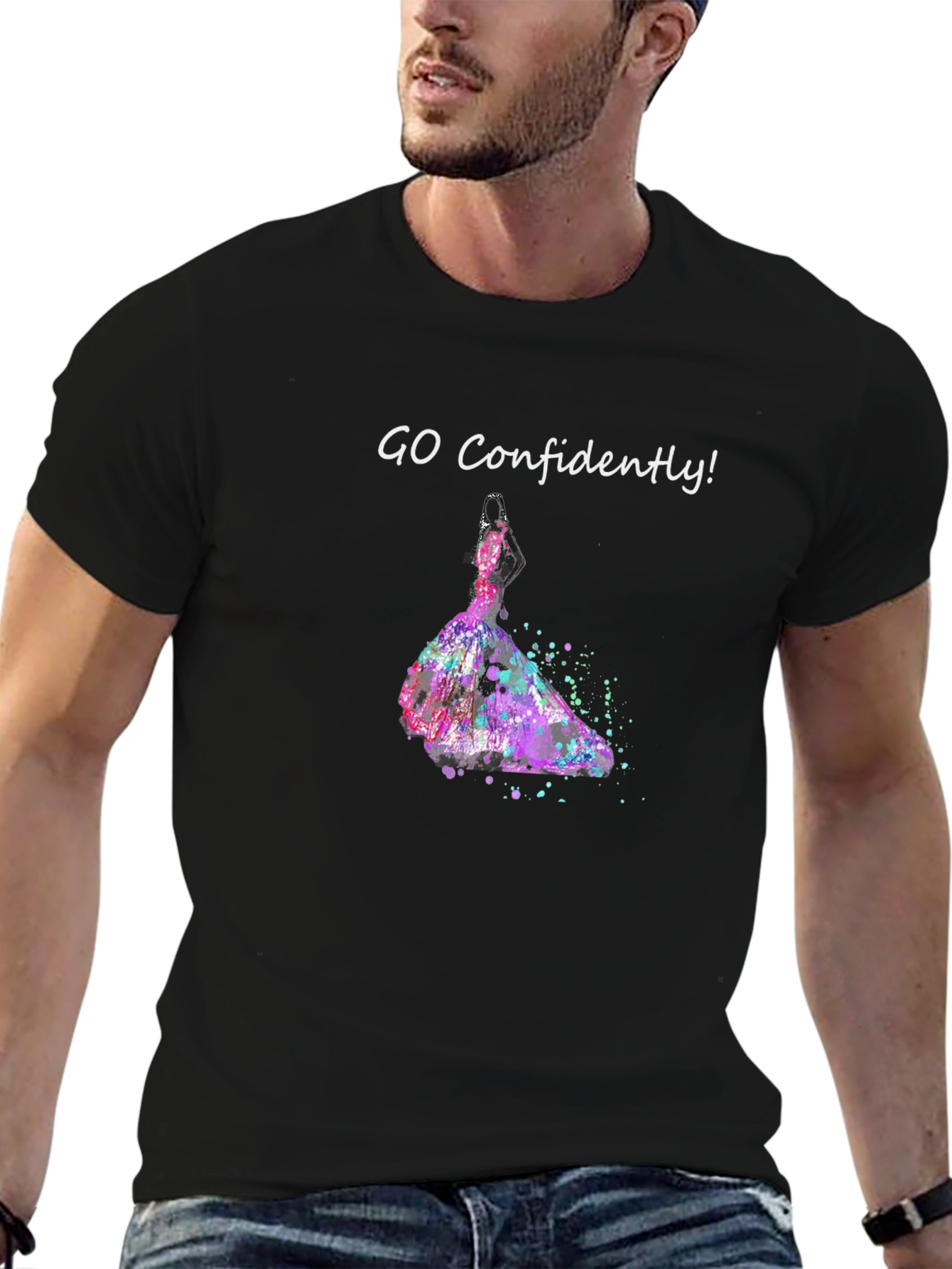 Camiseta Negra Ve Con Confianza Vestido Acuarela