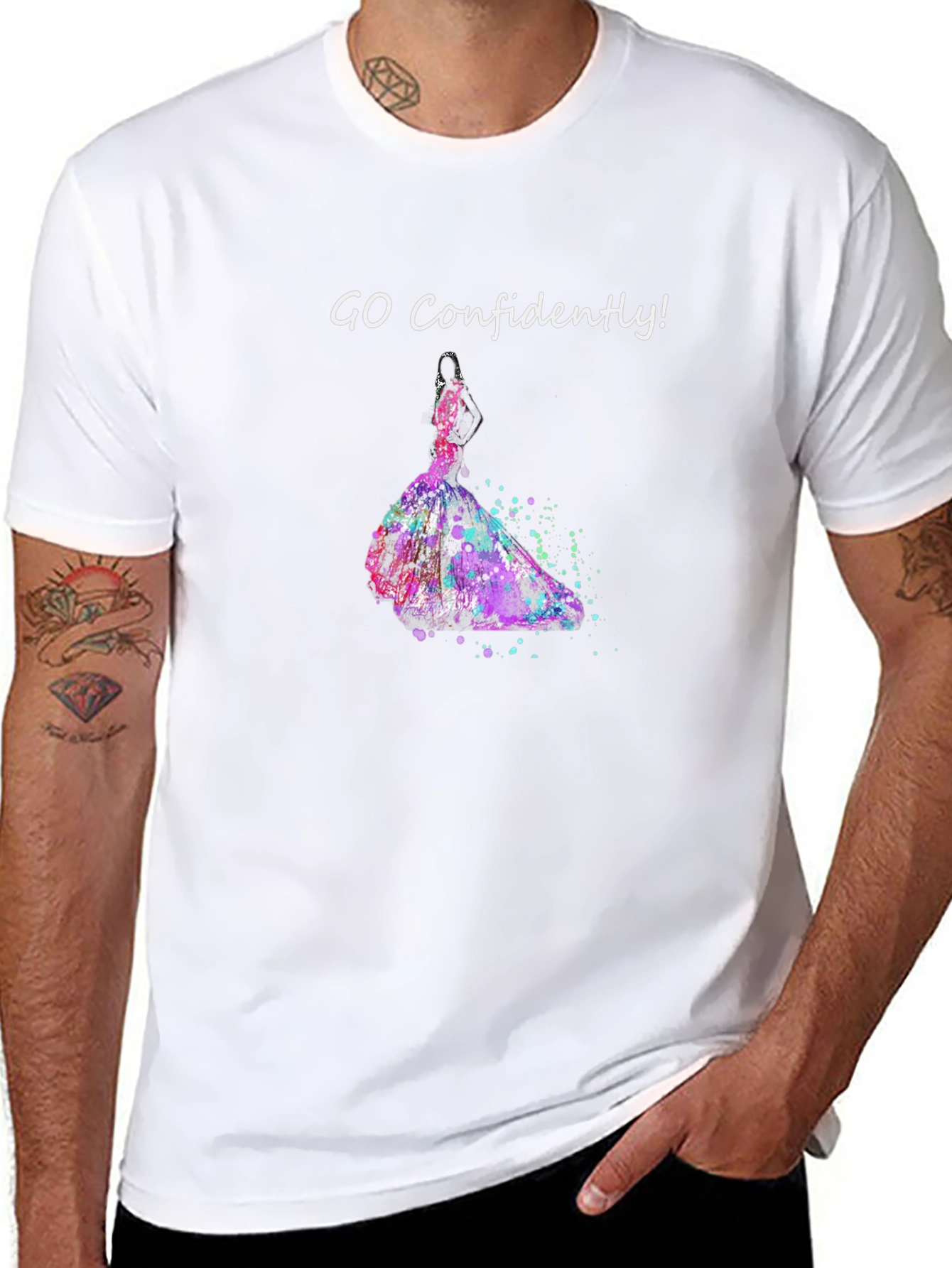 Camiseta Negra Ve Con Confianza Vestido Acuarela