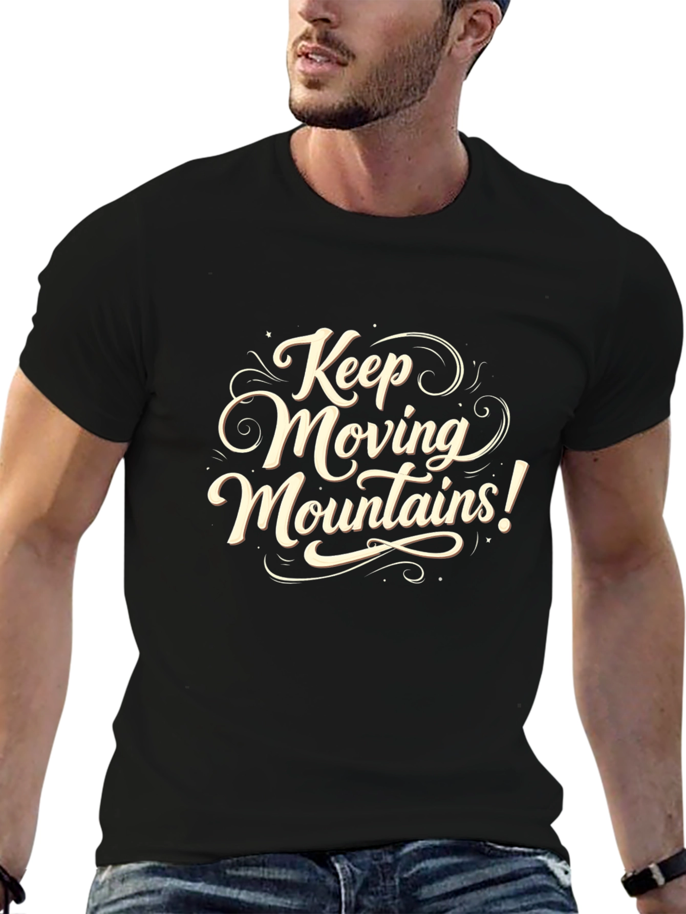 Camiseta Negra con Diseño Motivacional Keep Moving Mountains!