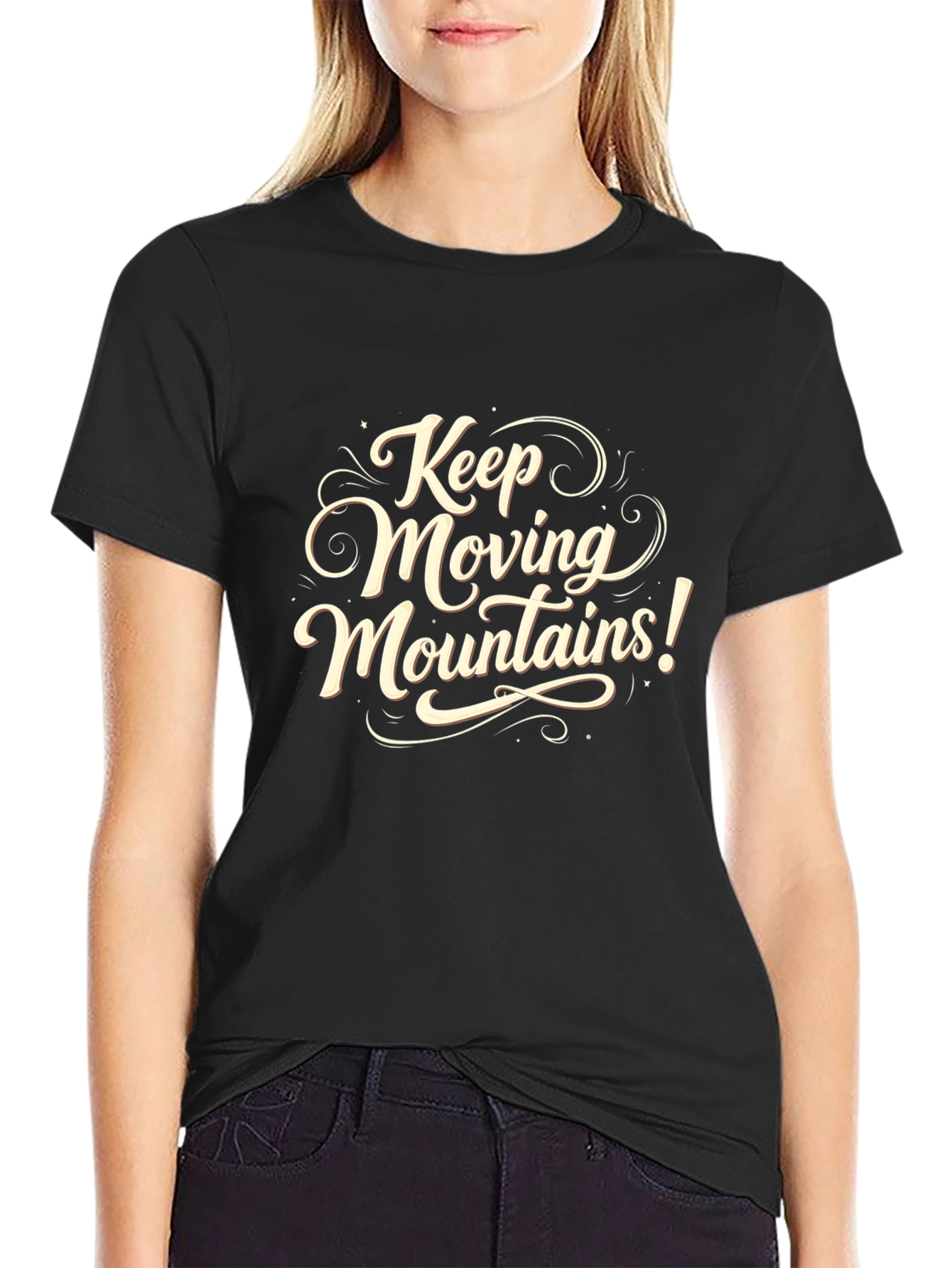 Camiseta Negra con Diseño Motivacional Keep Moving Mountains!