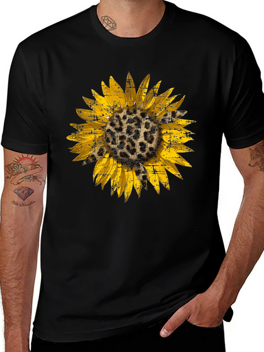 Camiseta Negra con Girasol Estampado Animal Print