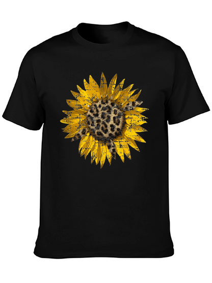 Camiseta Negra con Girasol Estampado Animal Print