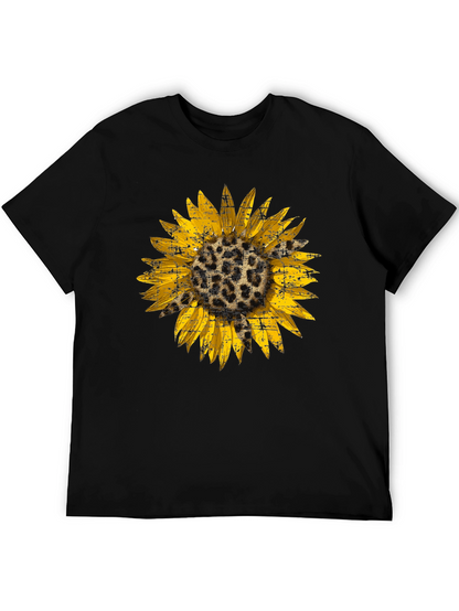 Camiseta Negra con Girasol Estampado Animal Print