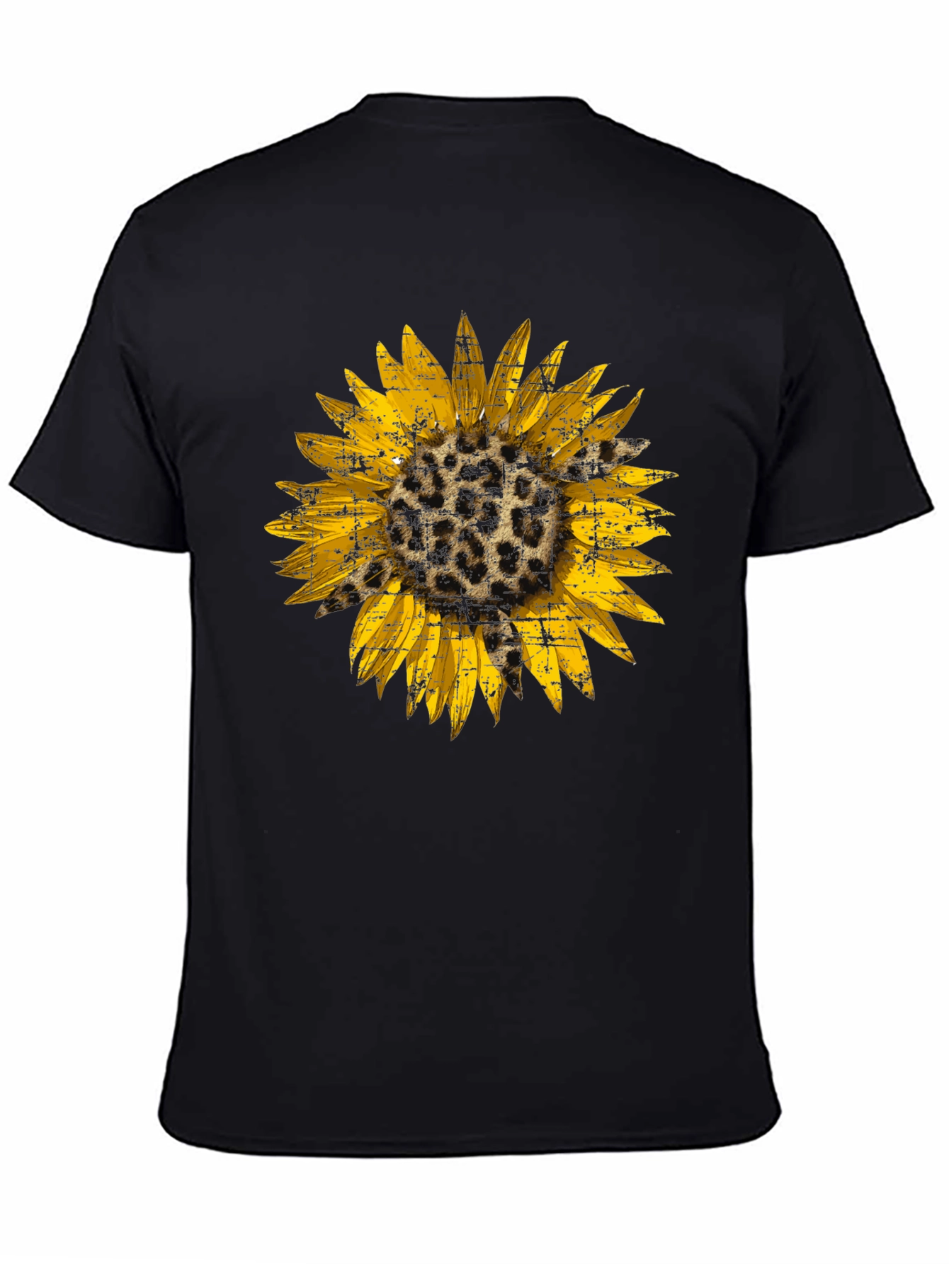 Camiseta Negra con Girasol Estampado Animal Print