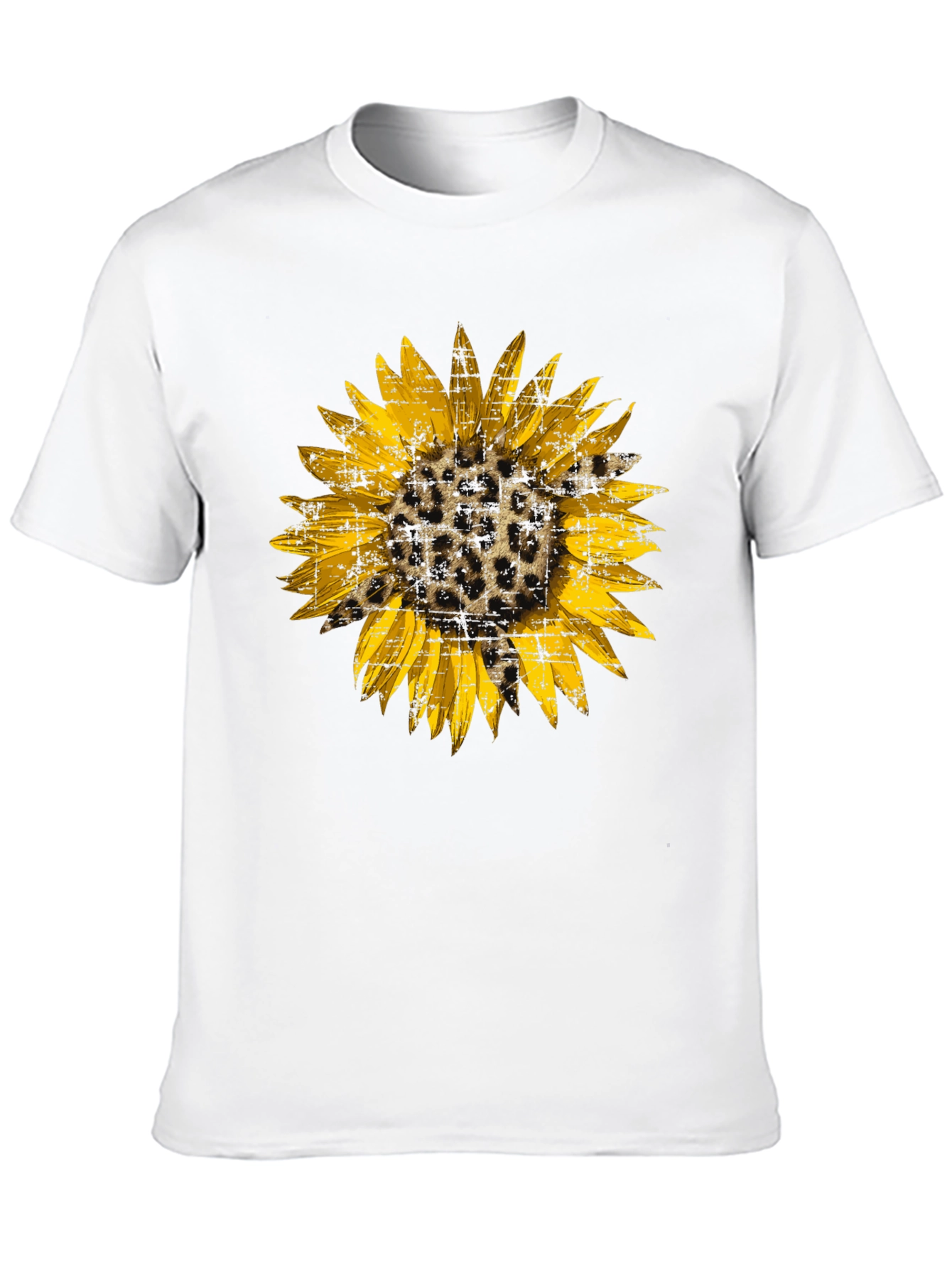 Camiseta Negra con Girasol Estampado Animal Print