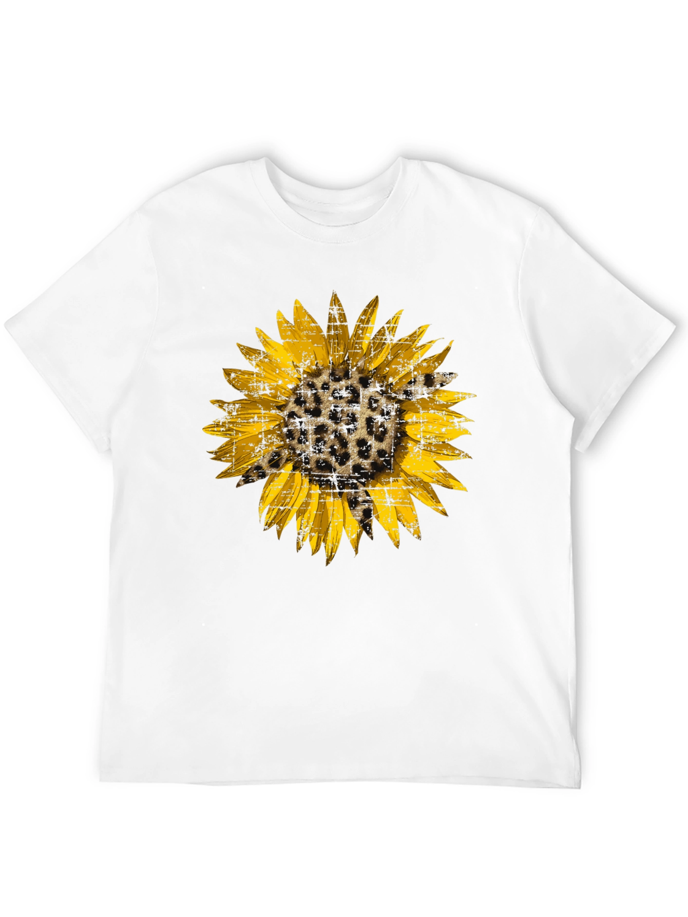 Camiseta Negra con Girasol Estampado Animal Print