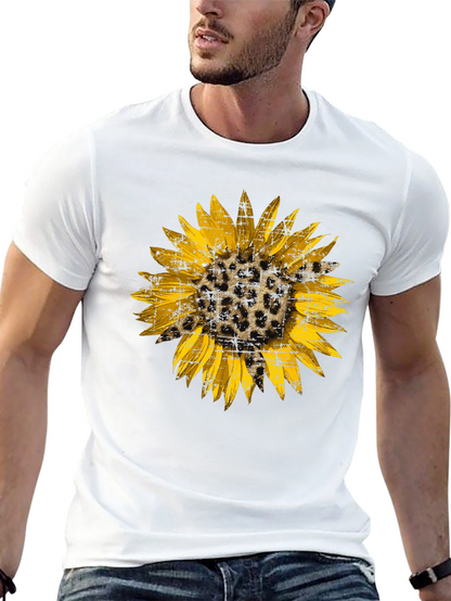 Camiseta Negra con Girasol Estampado Animal Print
