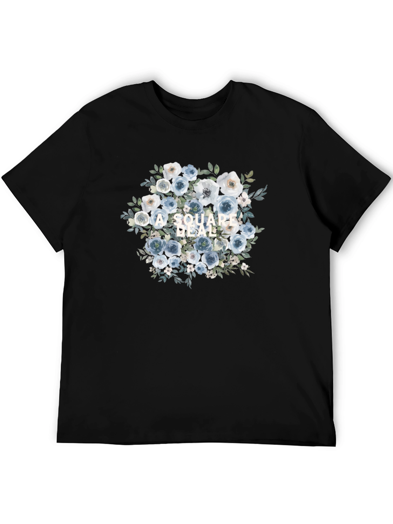 Camiseta Negra con Diseño Floral A Square Deal