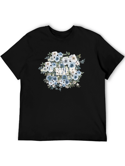 Camiseta Negra con Diseño Floral A Square Deal