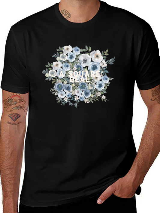 Camiseta Negra con Diseño Floral A Square Deal