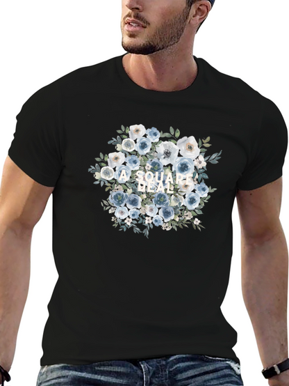 Camiseta Negra con Diseño Floral A Square Deal