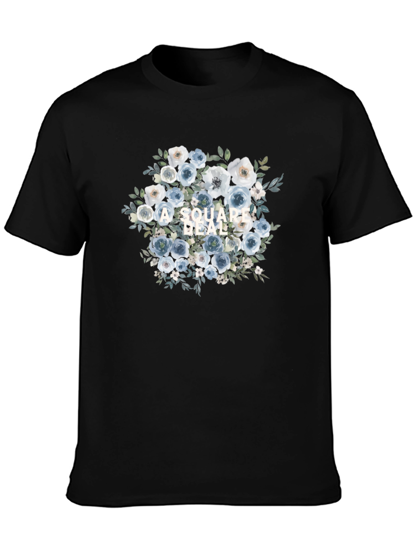Camiseta Negra con Diseño Floral A Square Deal