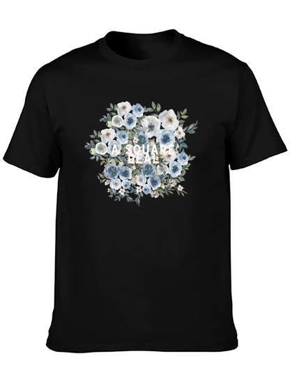 Camiseta Negra con Diseño Floral A Square Deal