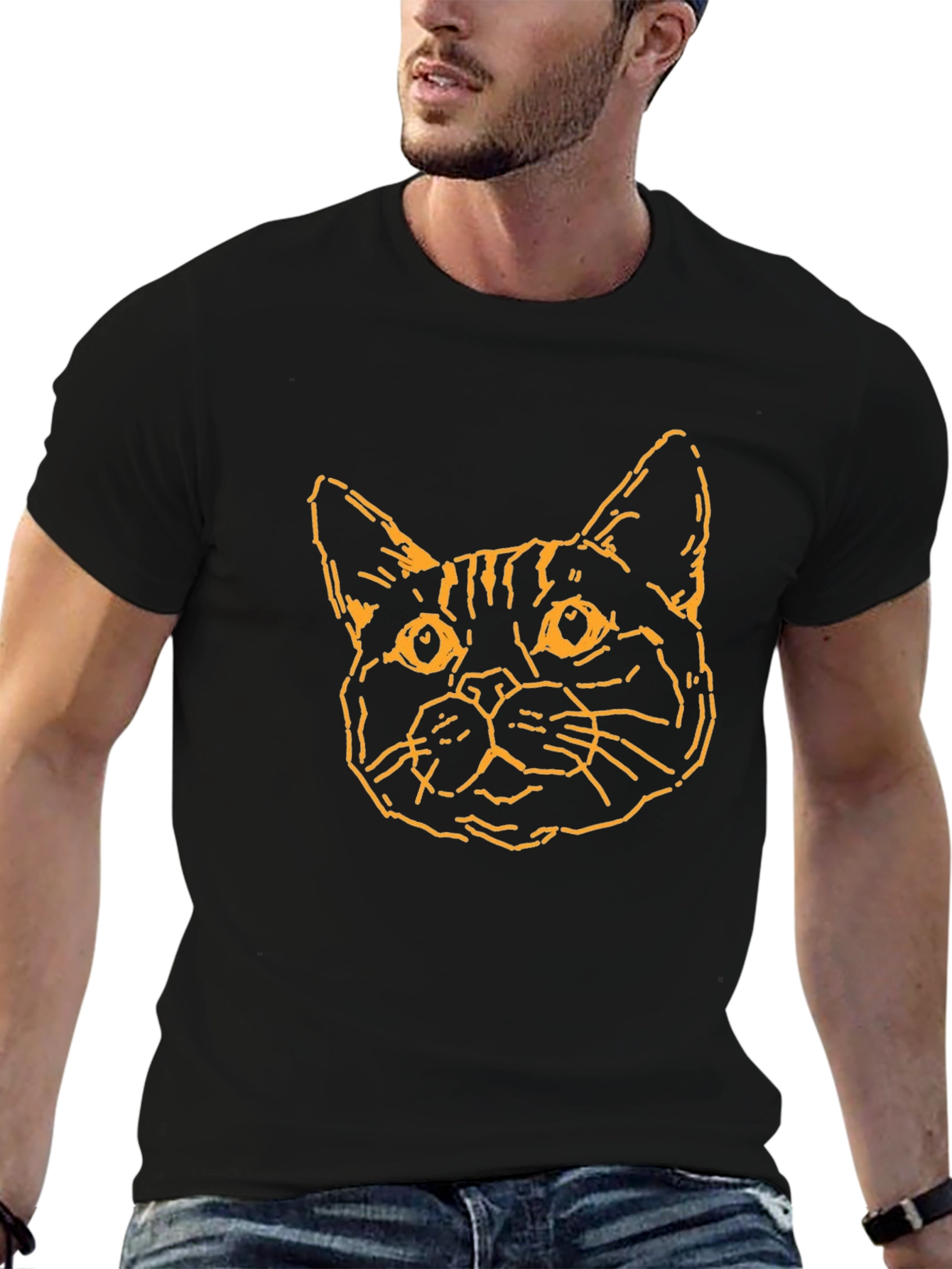 Camiseta Negra con Diseño de Gato Abstracto