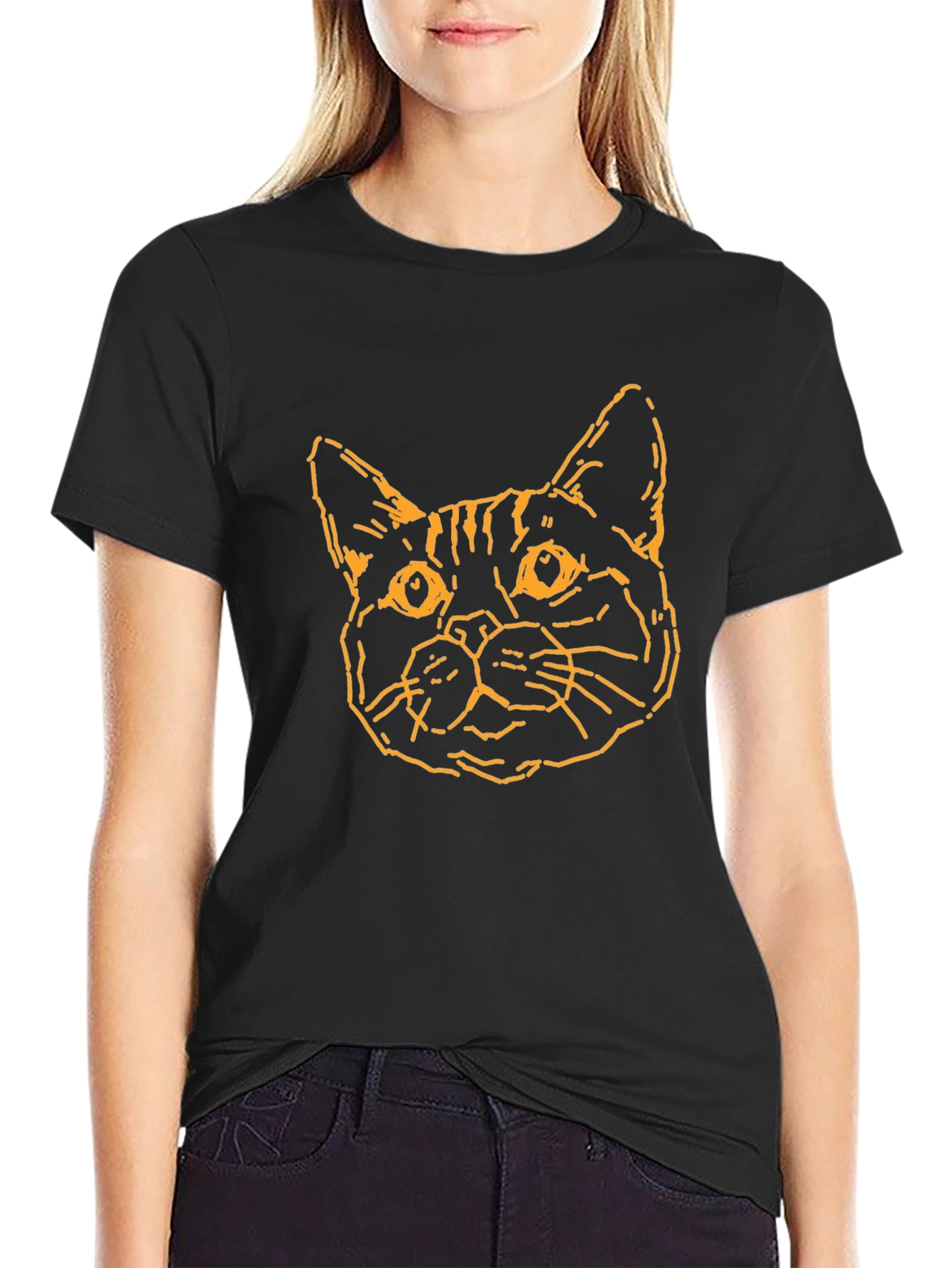 Camiseta Negra con Diseño de Gato Abstracto
