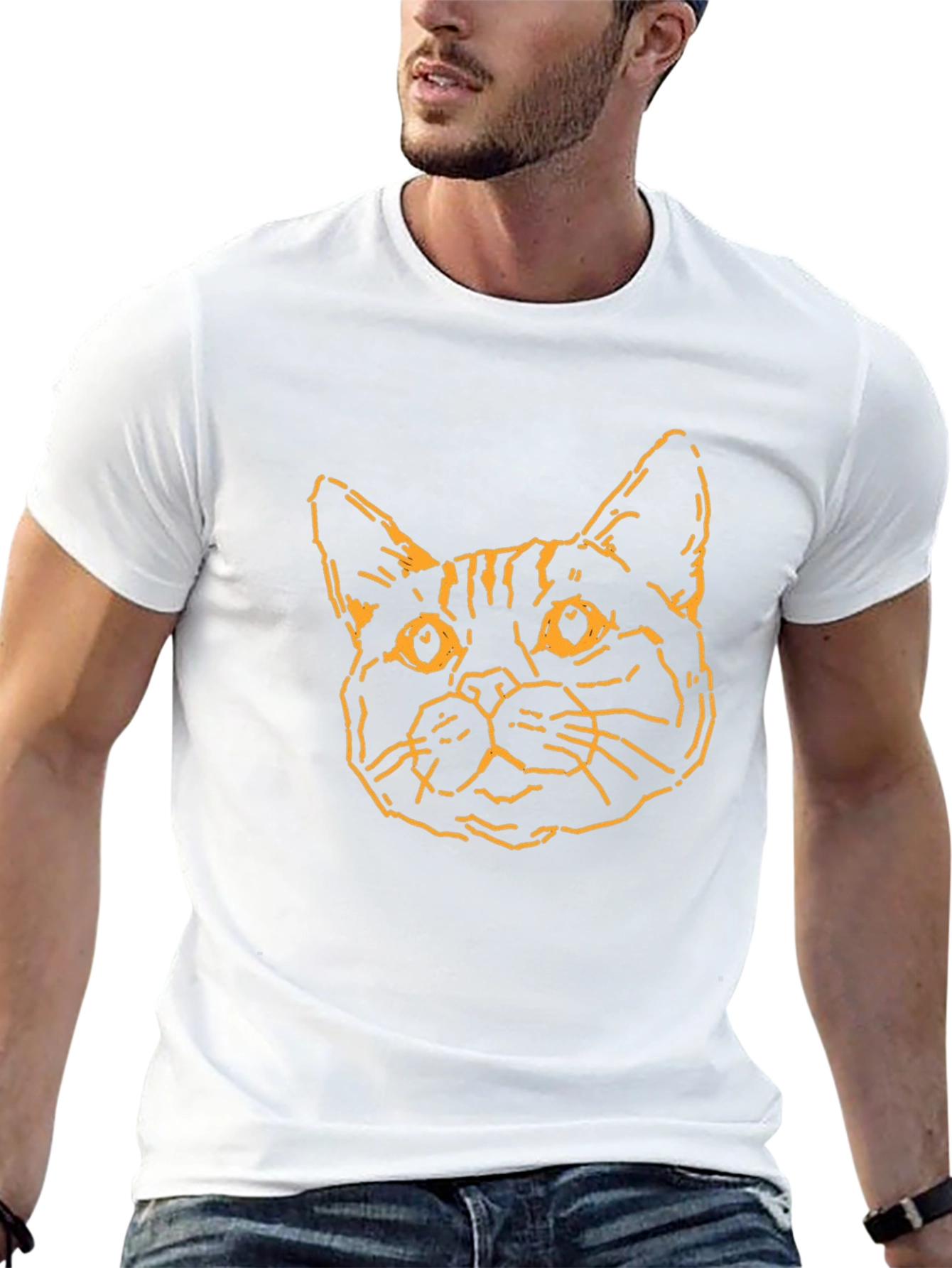 Camiseta Negra con Diseño de Gato Abstracto