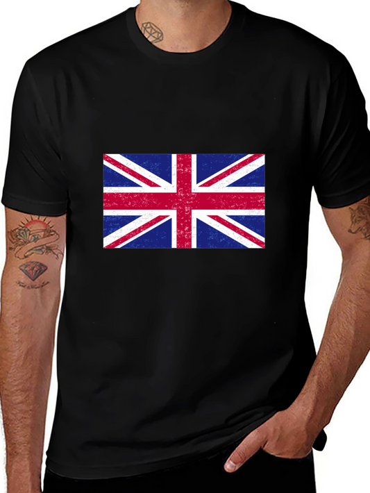 Camiseta Negra con Bandera Británica Estilo Vintage