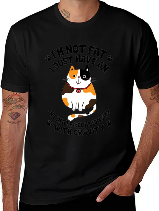 Camiseta Negra con Diseño de Gato No Estoy Gordo