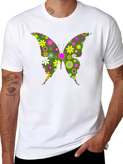 Camiseta Negra con Mariposa Floral Psicodélica