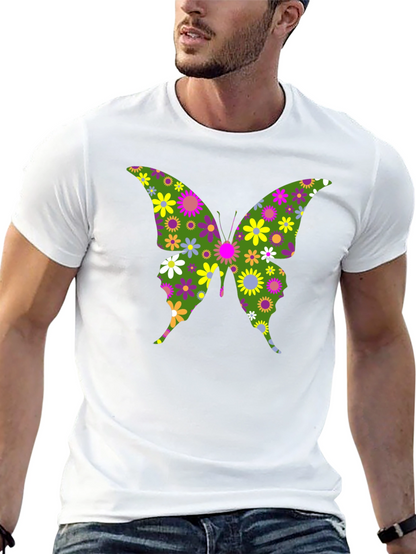 Camiseta Negra con Mariposa Floral Psicodélica