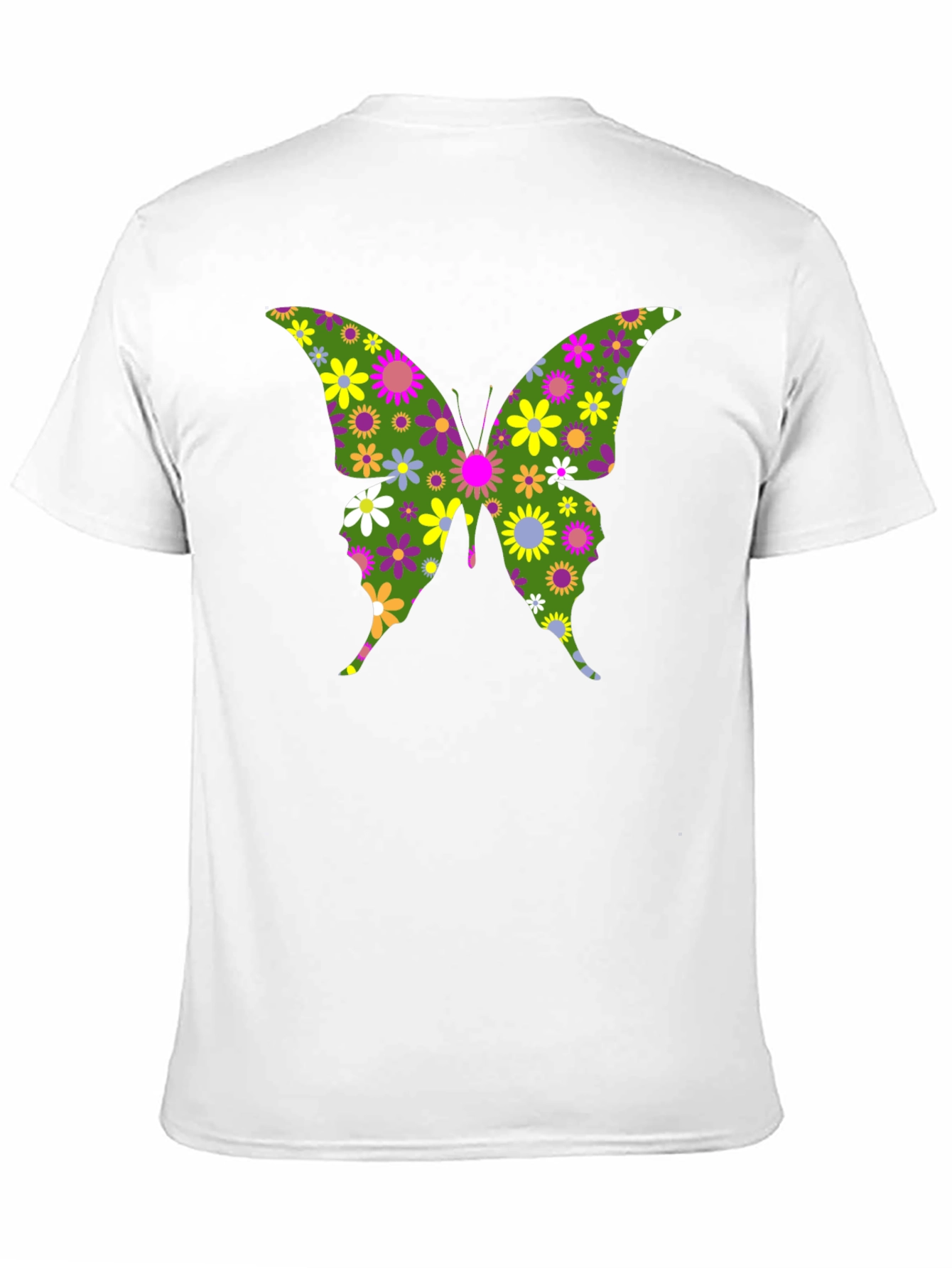 Camiseta Negra con Mariposa Floral Psicodélica