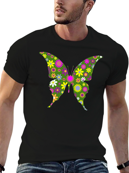 Camiseta Negra con Mariposa Floral Psicodélica