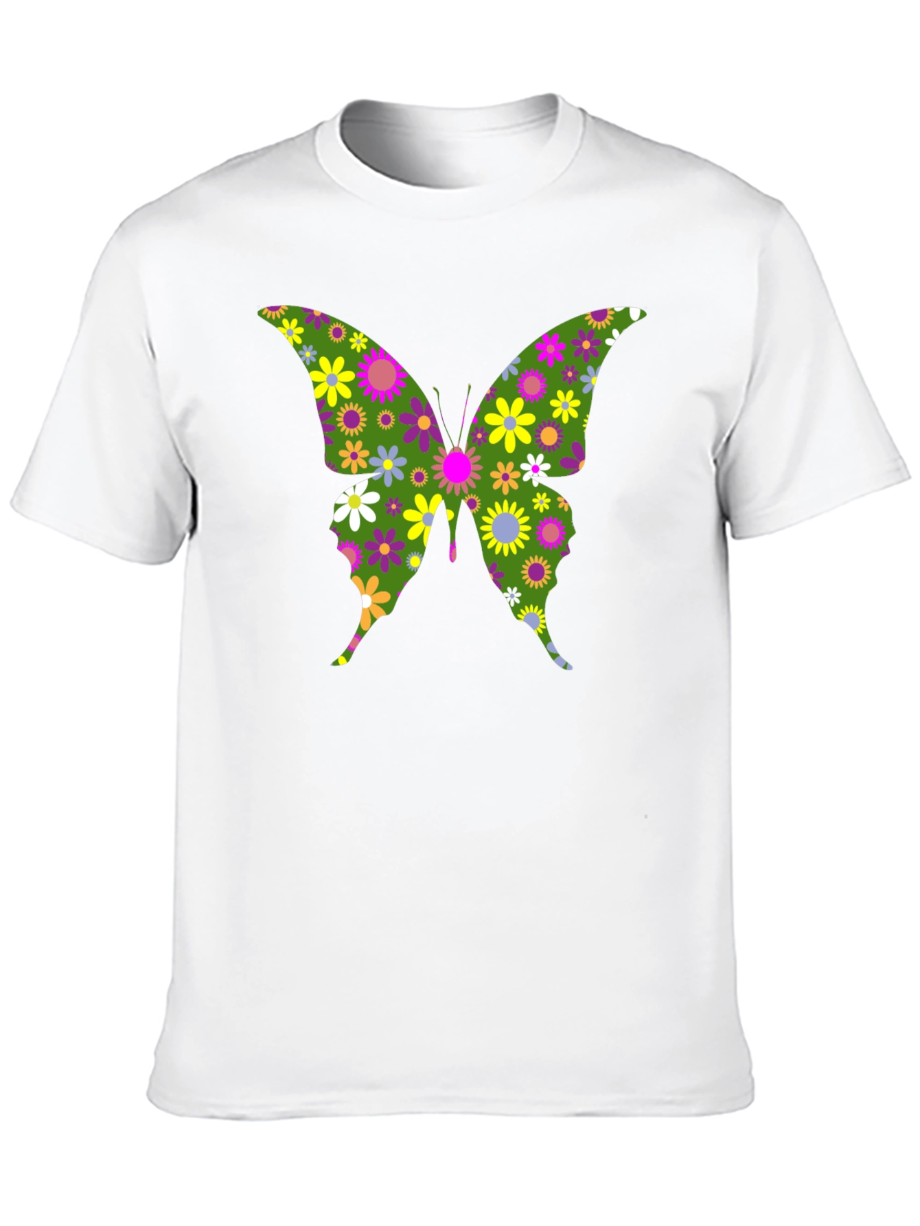 Camiseta Negra con Mariposa Floral Psicodélica