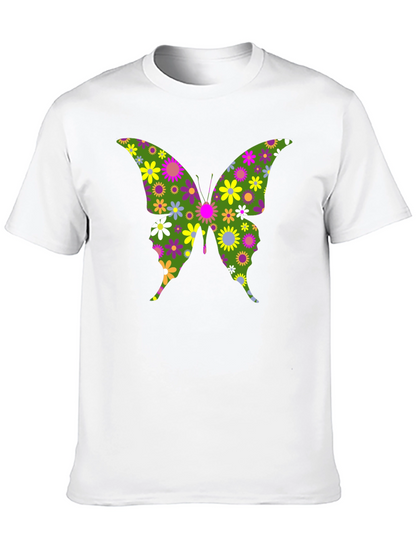 Camiseta Negra con Mariposa Floral Psicodélica