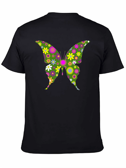 Camiseta Negra con Mariposa Floral Psicodélica
