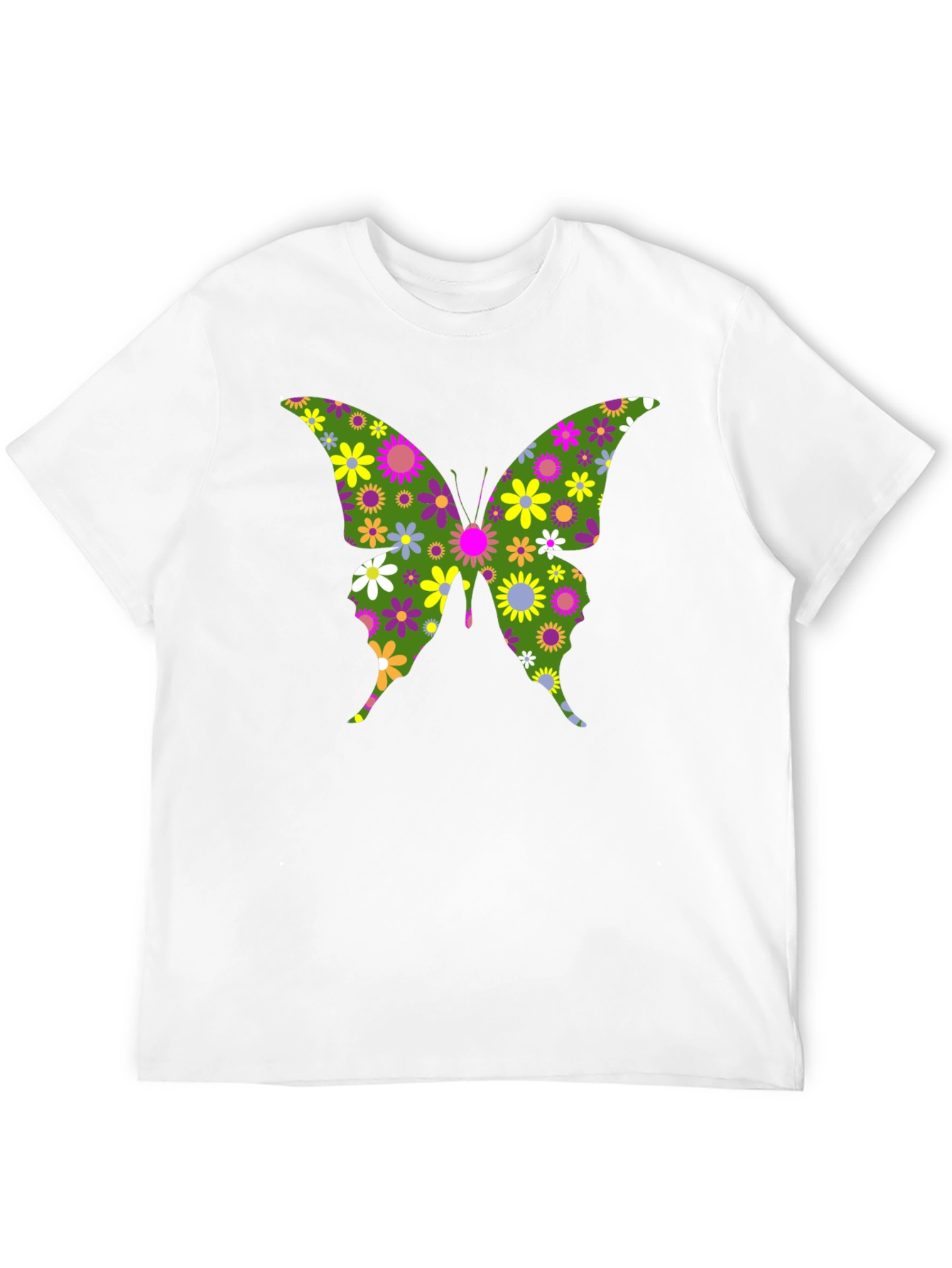 Camiseta Negra con Mariposa Floral Psicodélica