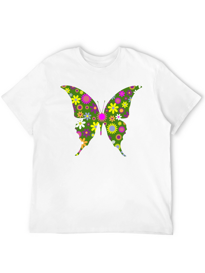Camiseta Negra con Mariposa Floral Psicodélica