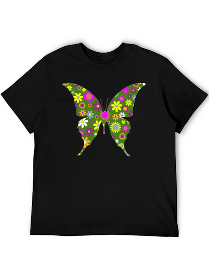 Camiseta Negra con Mariposa Floral Psicodélica
