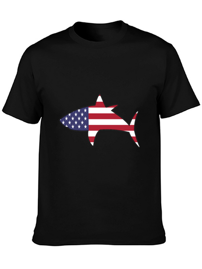 Camiseta Negra Tiburón Bandera Americana