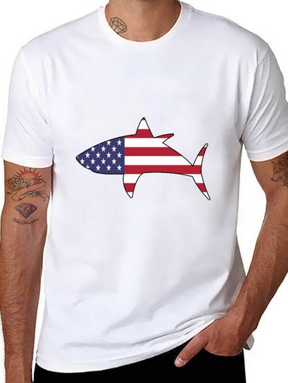 Camiseta Negra Tiburón Bandera Americana