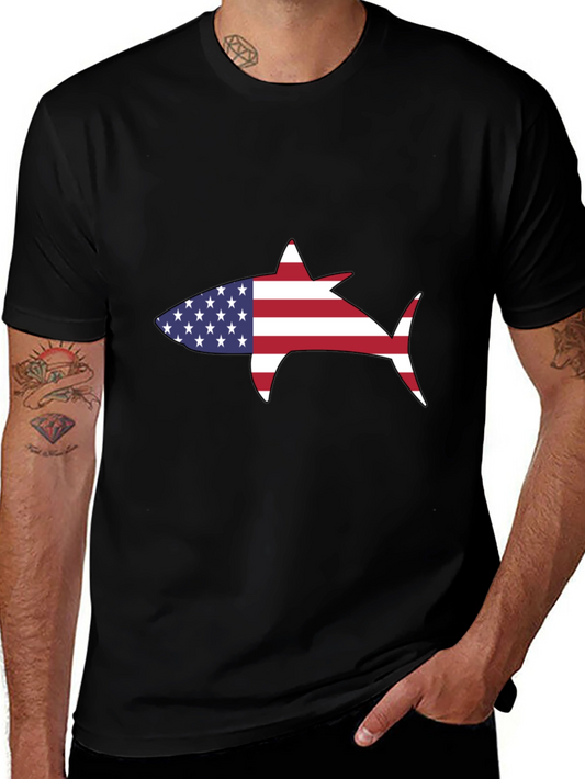 Camiseta Negra Tiburón Bandera Americana