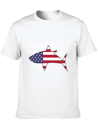 Camiseta Negra Tiburón Bandera Americana