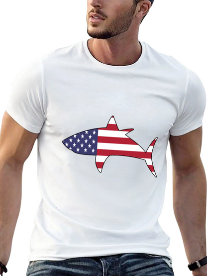 Camiseta Negra Tiburón Bandera Americana