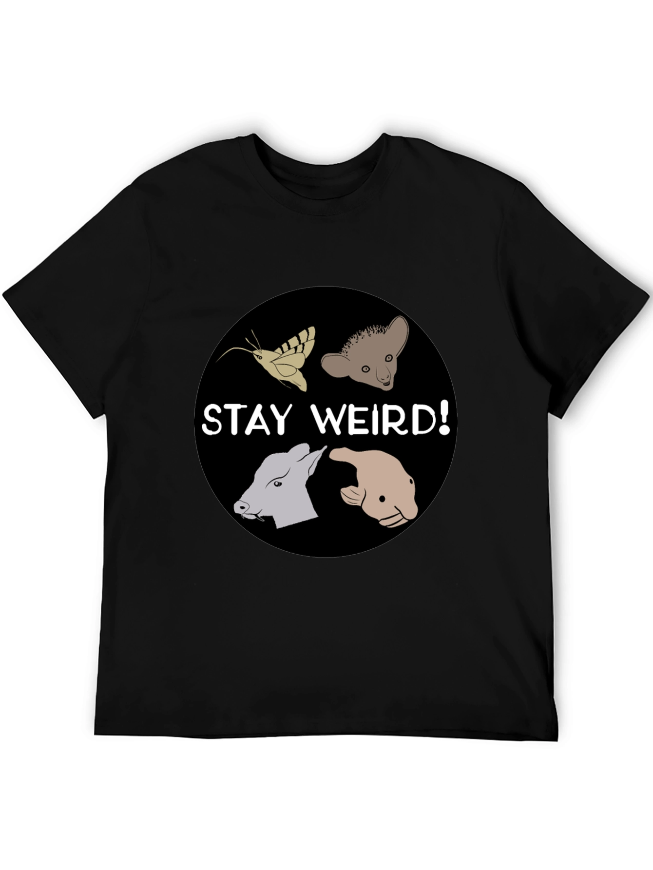 Camiseta Negra Stay Weird con Diseño Animal Divertido