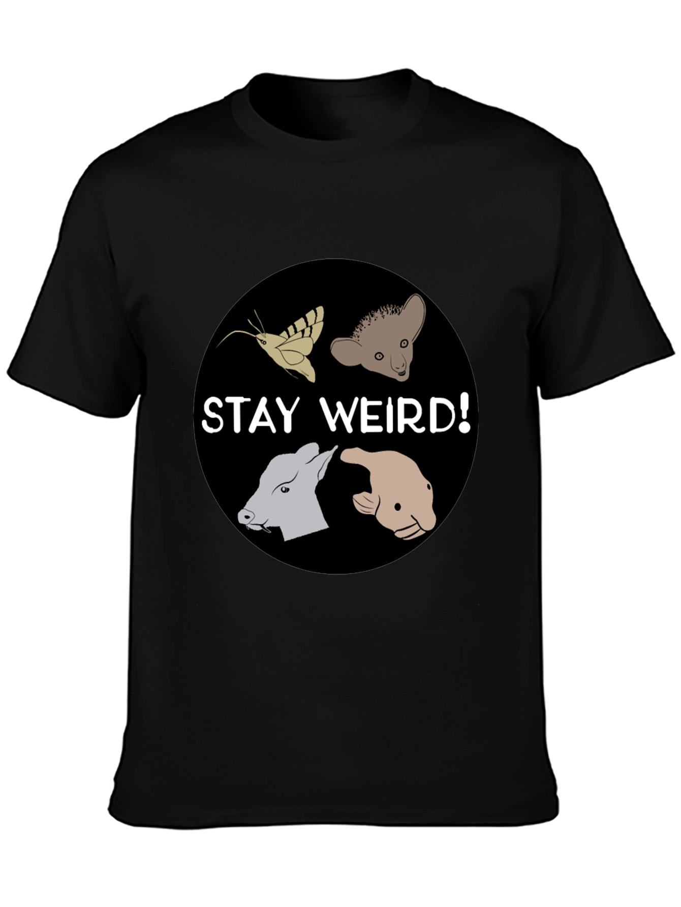 Camiseta Negra Stay Weird con Diseño Animal Divertido